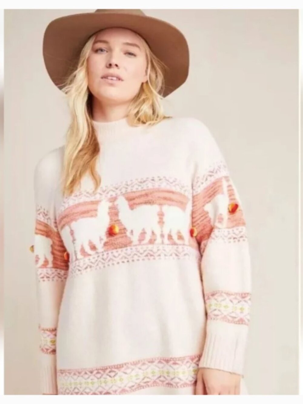 Anthropologie Aimee Llama Pommed Alpaca Sweater size small Alpaca Cashmere